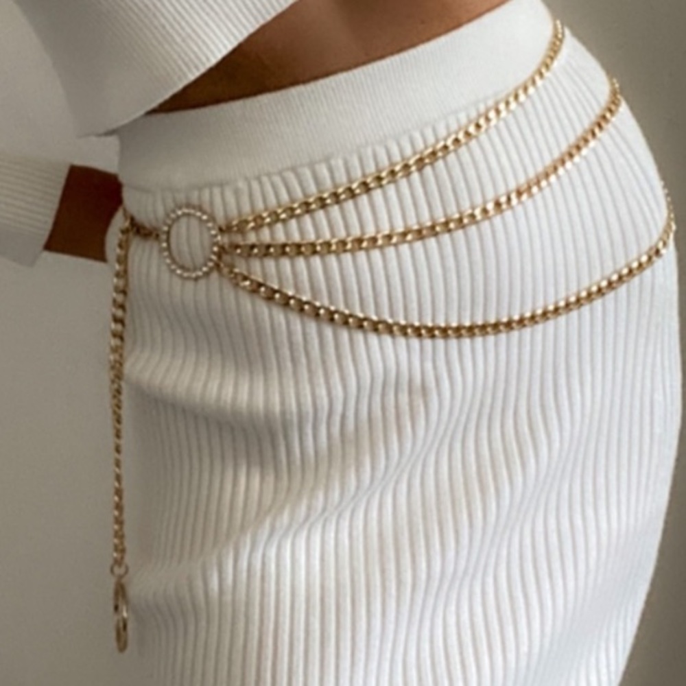 Triple Tier Gold Belt with Rhinestone Detail